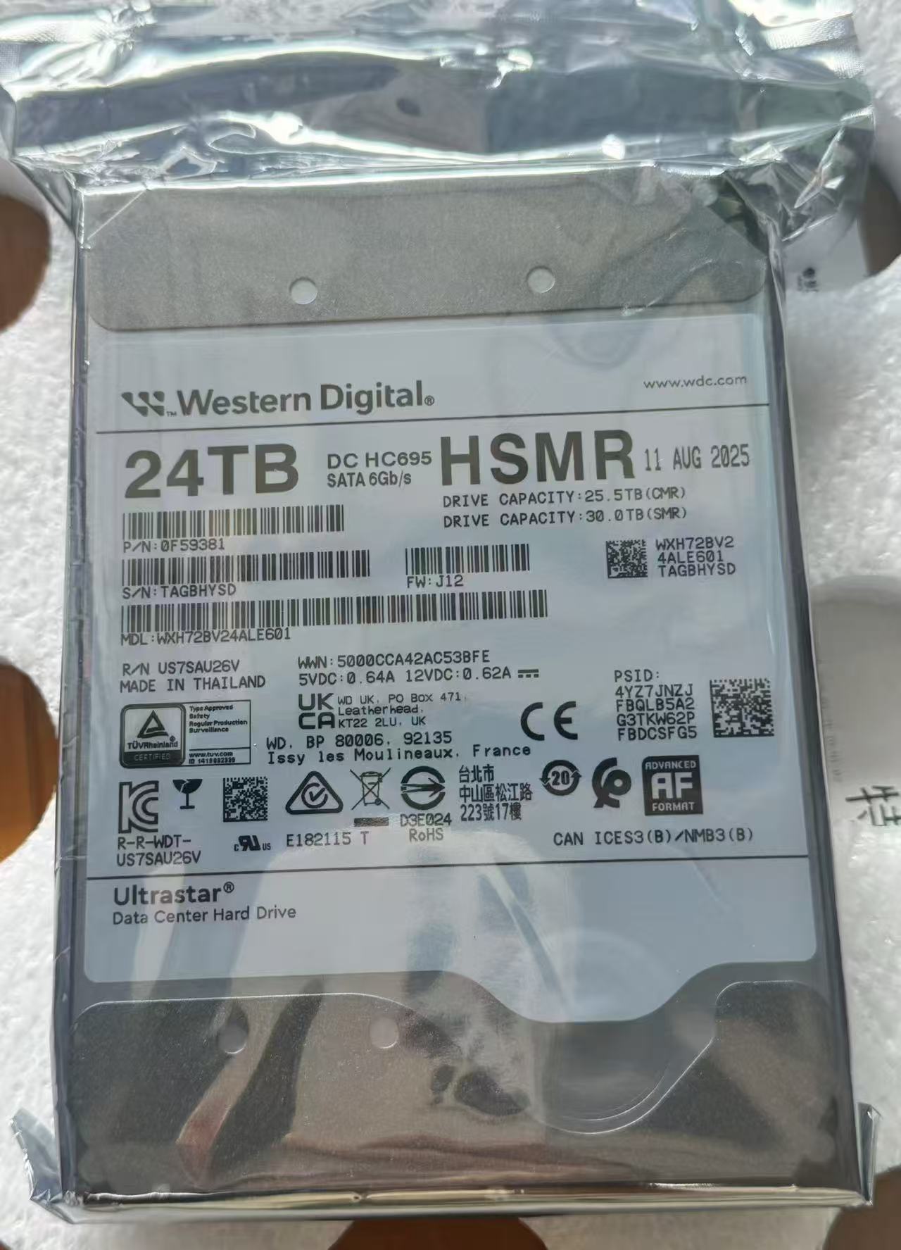 24TB Internal Server HDD SATA Interface 7200 RPM 64MB Cache WXH72BV24ALE601