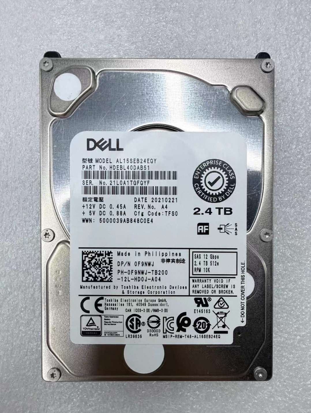Dell AL15SEB24EQY 0F9NWJ 2.4TB 2.5-inch 10K 12Gb SAS Server Hard Drive